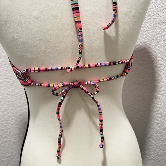 Victoria's Secret The Fabulous Push Up Bikini Top 34DD Pink Black Striped Halter - Picture 4 of 9